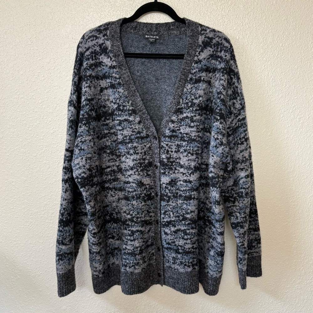 Athleta Gray & Navy Blue Printed Westlake Button Down Cardigan Size 3X